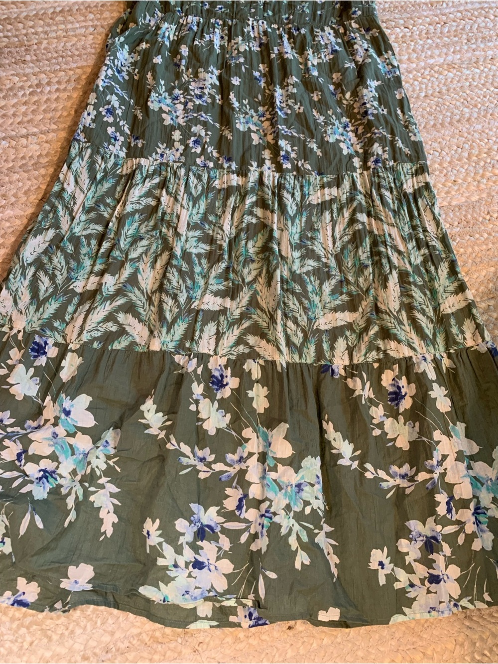 J. Jill Olive Green Floral V-Neck Tiered 100% Cotton Maxi Dress - Picture 2 of 7